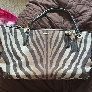 Coach Zebra Print Shoulder Bag - Black and Tan